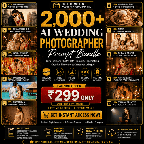 2000+ AI Wedding Photographer Prompt Bundle